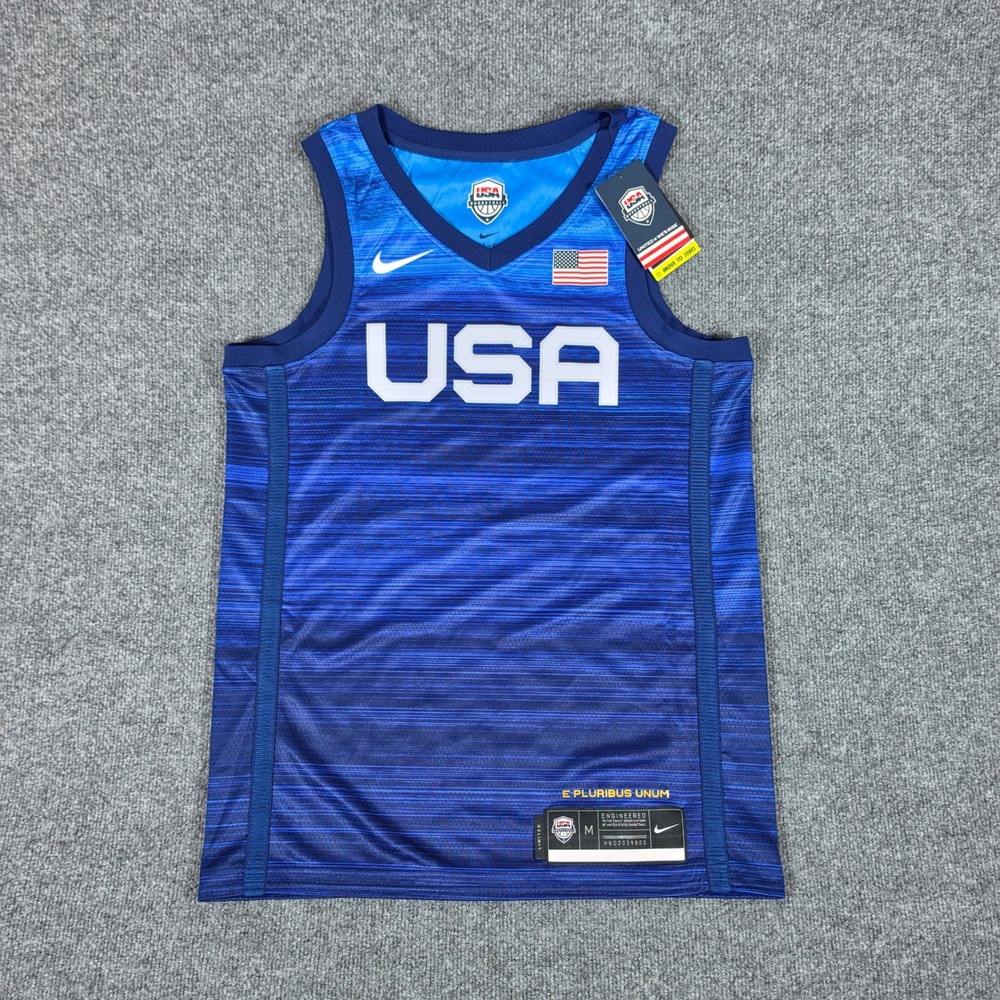 NWT 2020 Olympics USA Mens Basketball Road Jersey Blank Blue Mens Sz M $110 MSRP